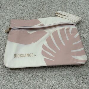 Biossance Cream and Pink Cosmetic Bag
